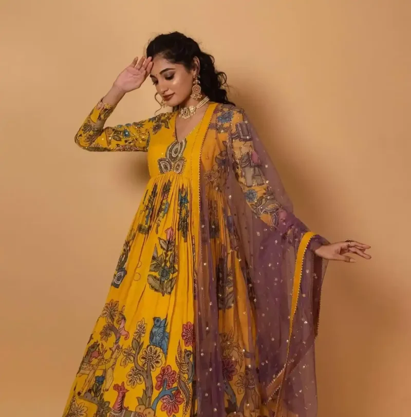 Cotton Digital Kalamkari Printed Designer Gown