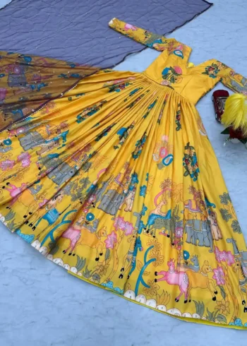 Cotton Digital Kalamkari Printed Designer Gown
