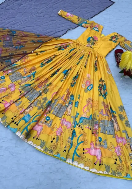 Cotton Digital Kalamkari Printed Designer Gown