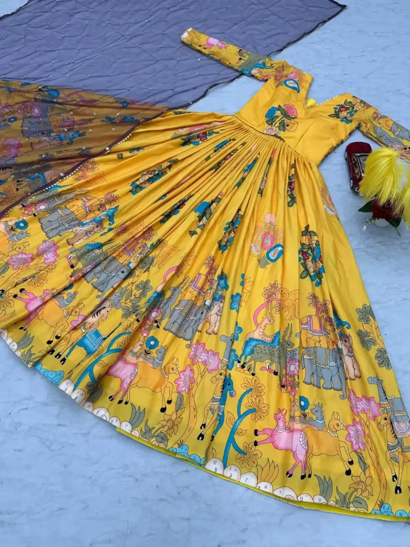 Cotton Digital Kalamkari Printed Designer Gown