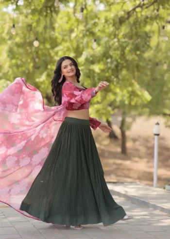 Crush Pleating Western Style Faux Georgette Modern Lehenga with Shrug
