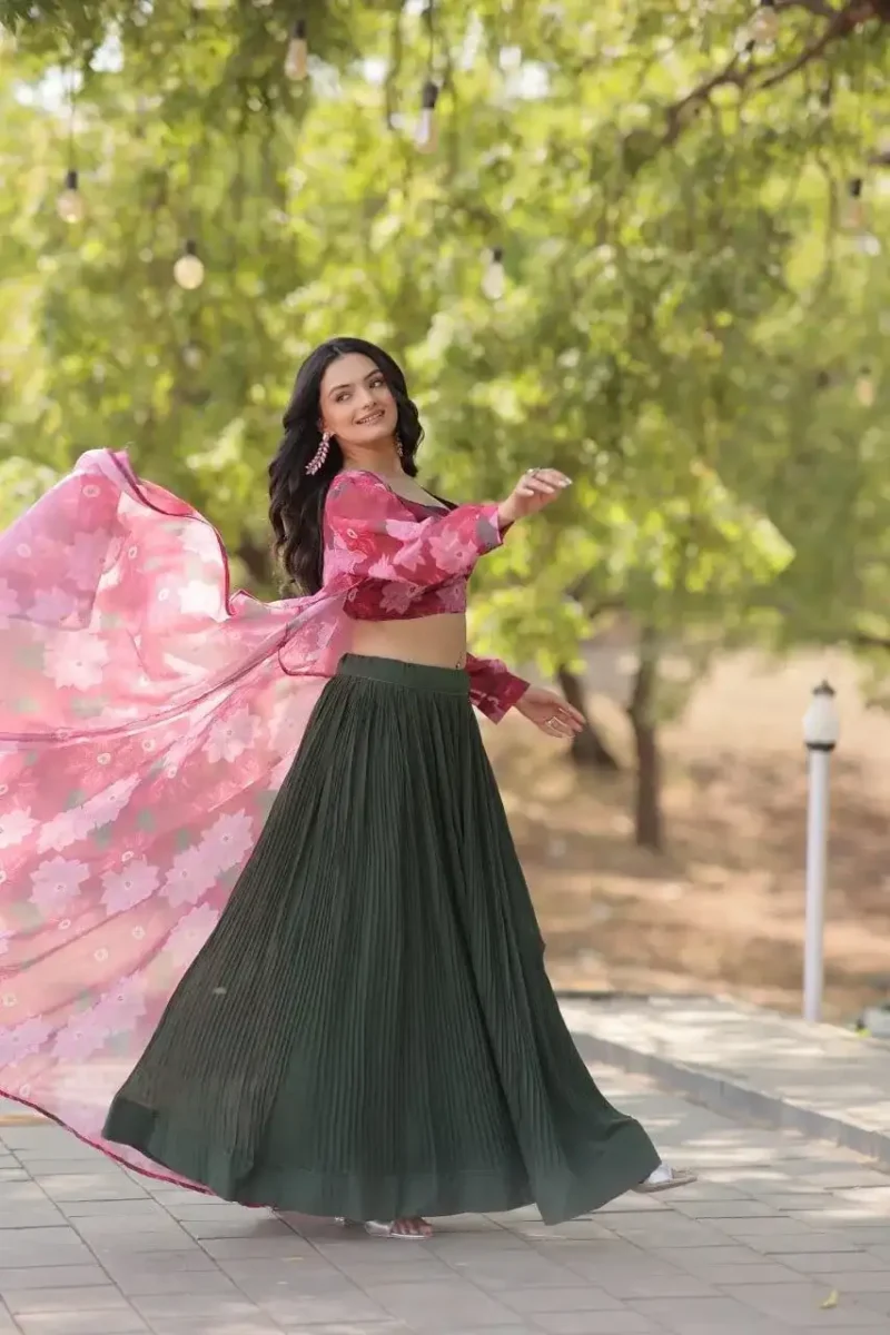 Crush Pleating Western Style Faux Georgette Modern Lehenga with Shrug