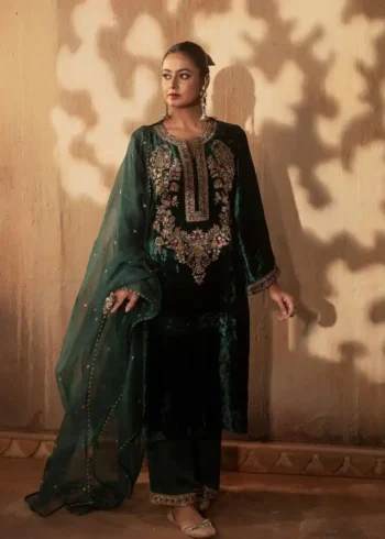Dark Green Heavy Viscous Velvet Dress for Wedding