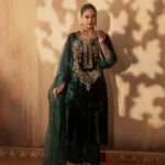 Dark Green Heavy Viscous Velvet Dress for Wedding