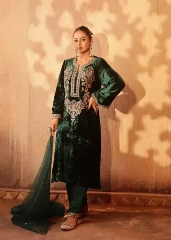 Dark Green Heavy Viscous Velvet Dress for Wedding