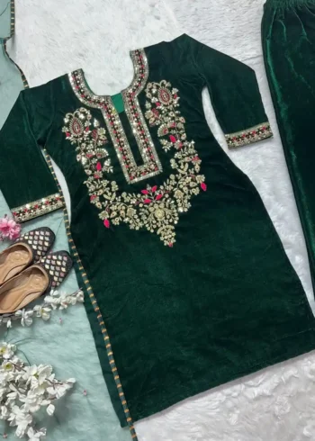 Dark Green Heavy Viscous Velvet Dress for Wedding