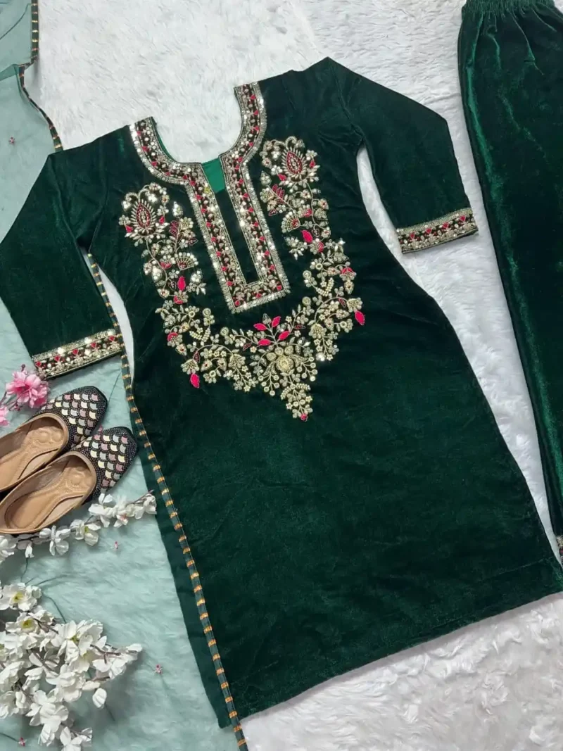 Dark Green Heavy Viscous Velvet Dress for Wedding