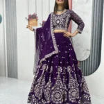 Dark Purple Fox Georgette Heavy Embroidery Sequence Work Wedding Lehenga Choli
