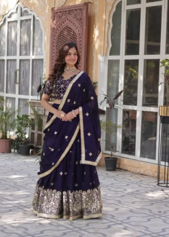 Dark Purple Heavy Sequins & Thread Embroidered Rangoli Silk Wedding Lehenga Choli