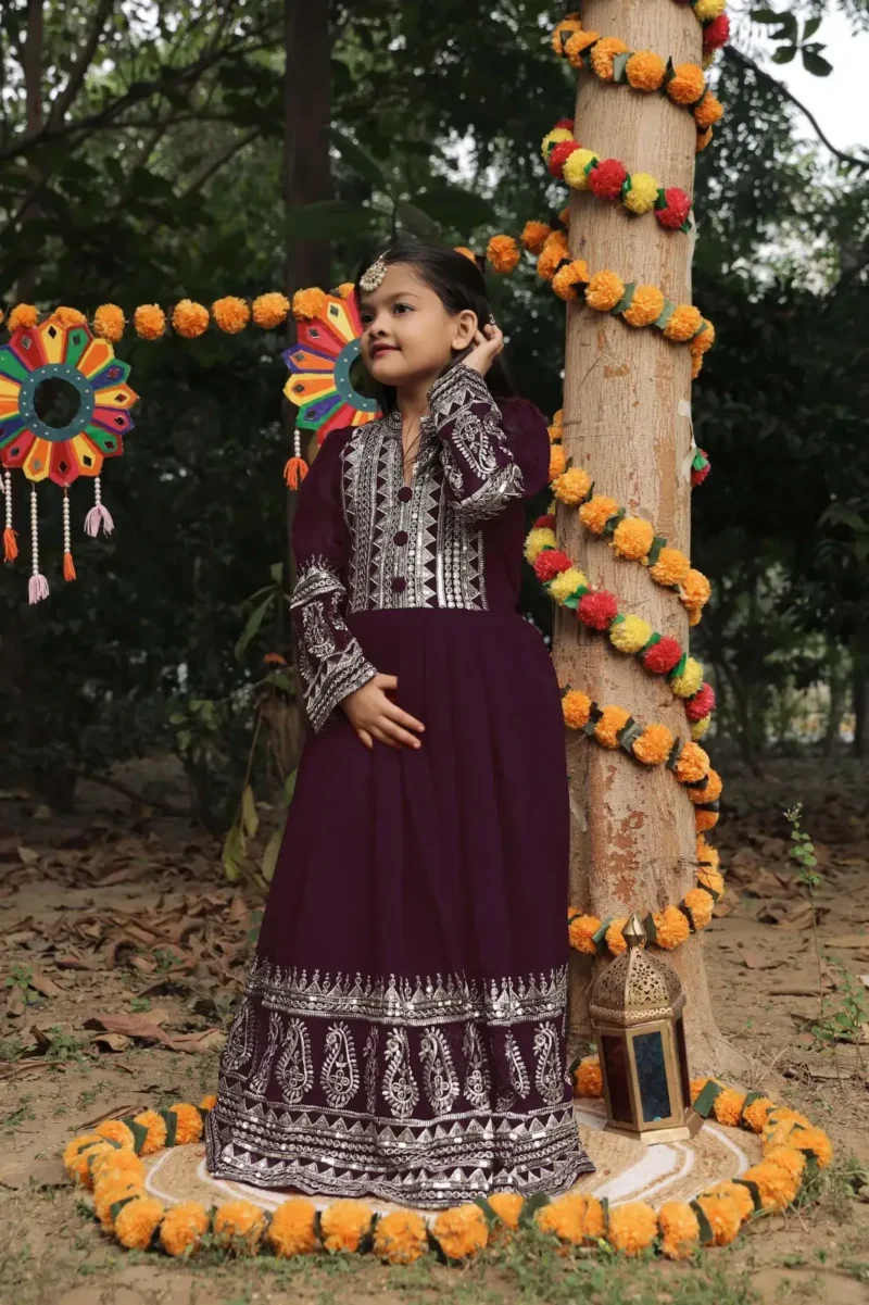 Designer Sequins Embroidered Party Wear Gown for Kids