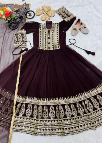 Designer Sequins Embroidered Party Wear Gown for Kids