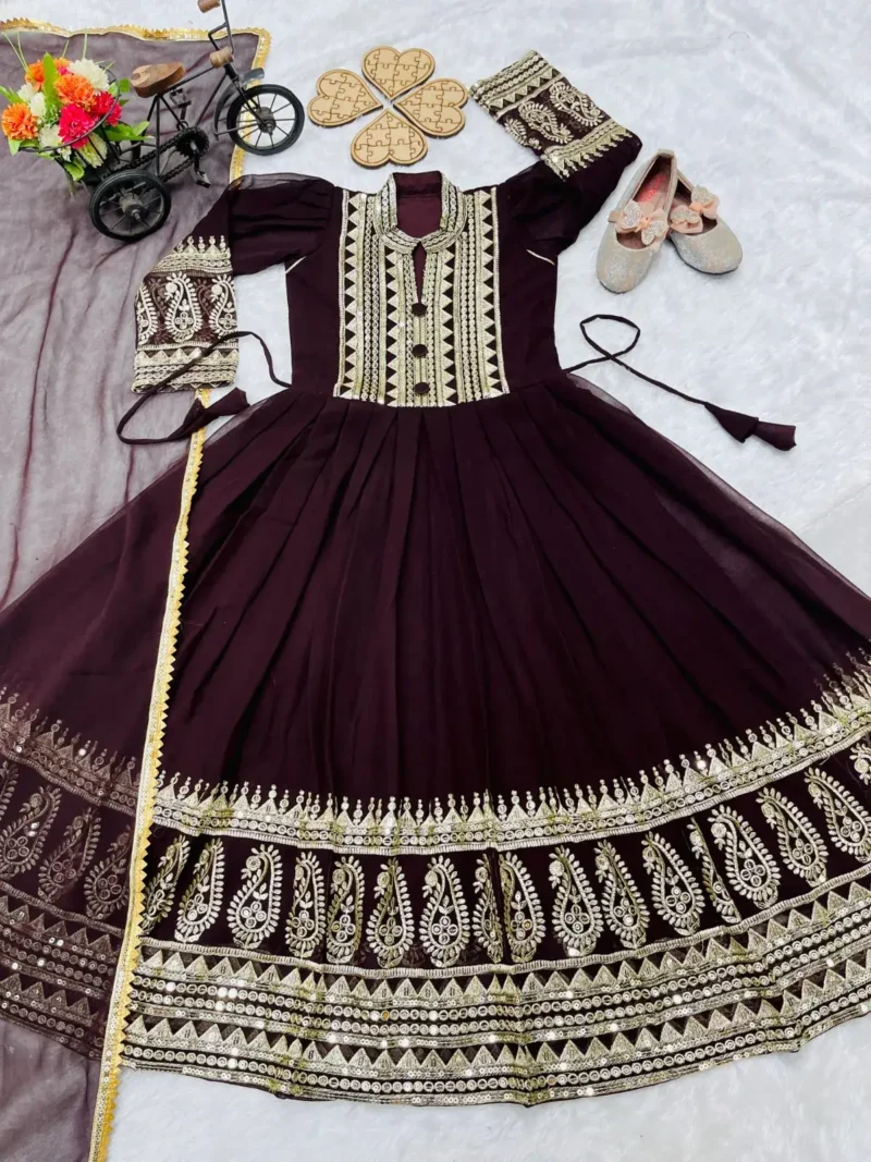 Designer Sequins Embroidered Party Wear Gown for Kids