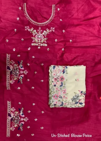 Cream Designer Wedding Saree with Embroidery Work
