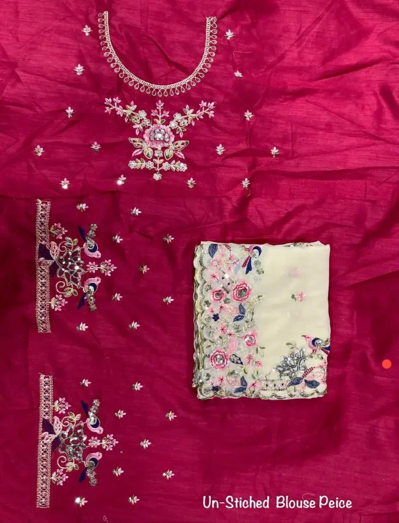 Cream Designer Wedding Saree with Embroidery Work