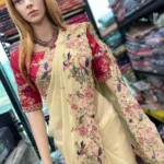 Cream Designer Wedding Saree with Embroidery Work