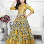 Digital Printed & Sequence Embroidered Gown for Kids