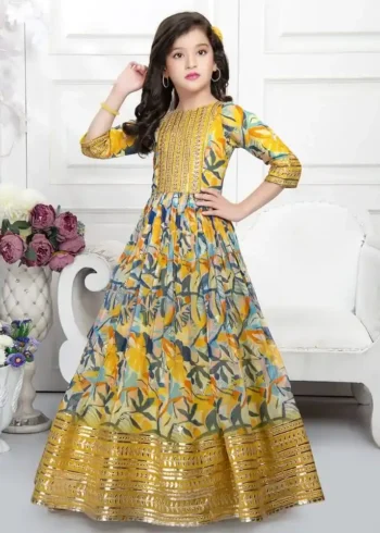Digital Printed & Sequence Embroidered Gown for Kids