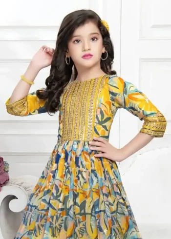 Digital Printed & Sequence Embroidered Gown for Kids