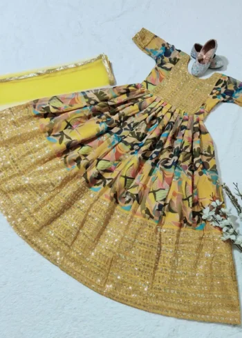 Digital Printed & Sequence Embroidered Gown for Kids