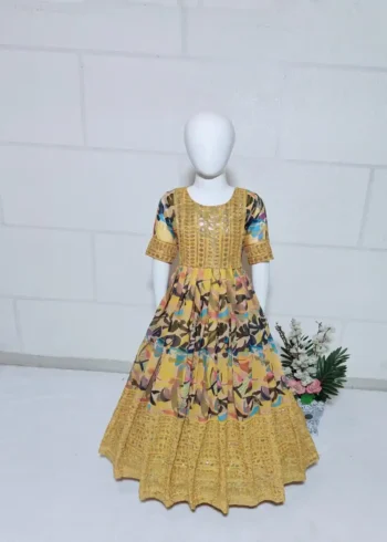 Digital Printed & Sequence Embroidered Gown for Kids