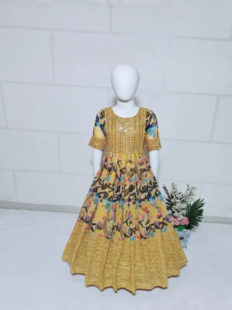 Digital Printed & Sequence Embroidered Gown for Kids