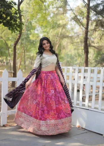 Digital Printed Faux Georgette Sequins Party Wear Lehenga Choli