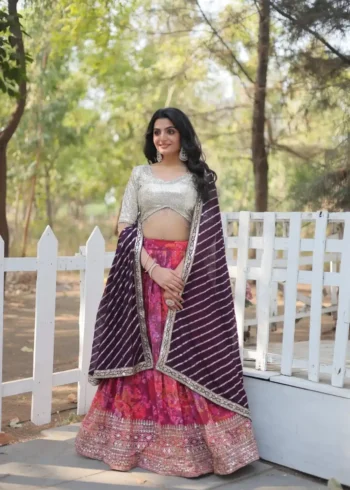 Digital Printed Faux Georgette Sequins Party Wear Lehenga Choli