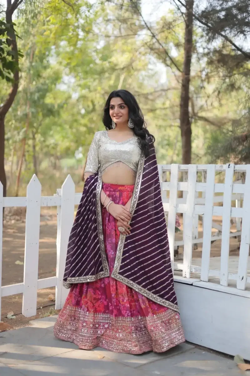 Digital Printed Faux Georgette Sequins Party Wear Lehenga Choli