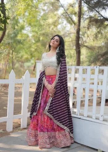 Digital Printed Faux Georgette Sequins Party Wear Lehenga Choli
