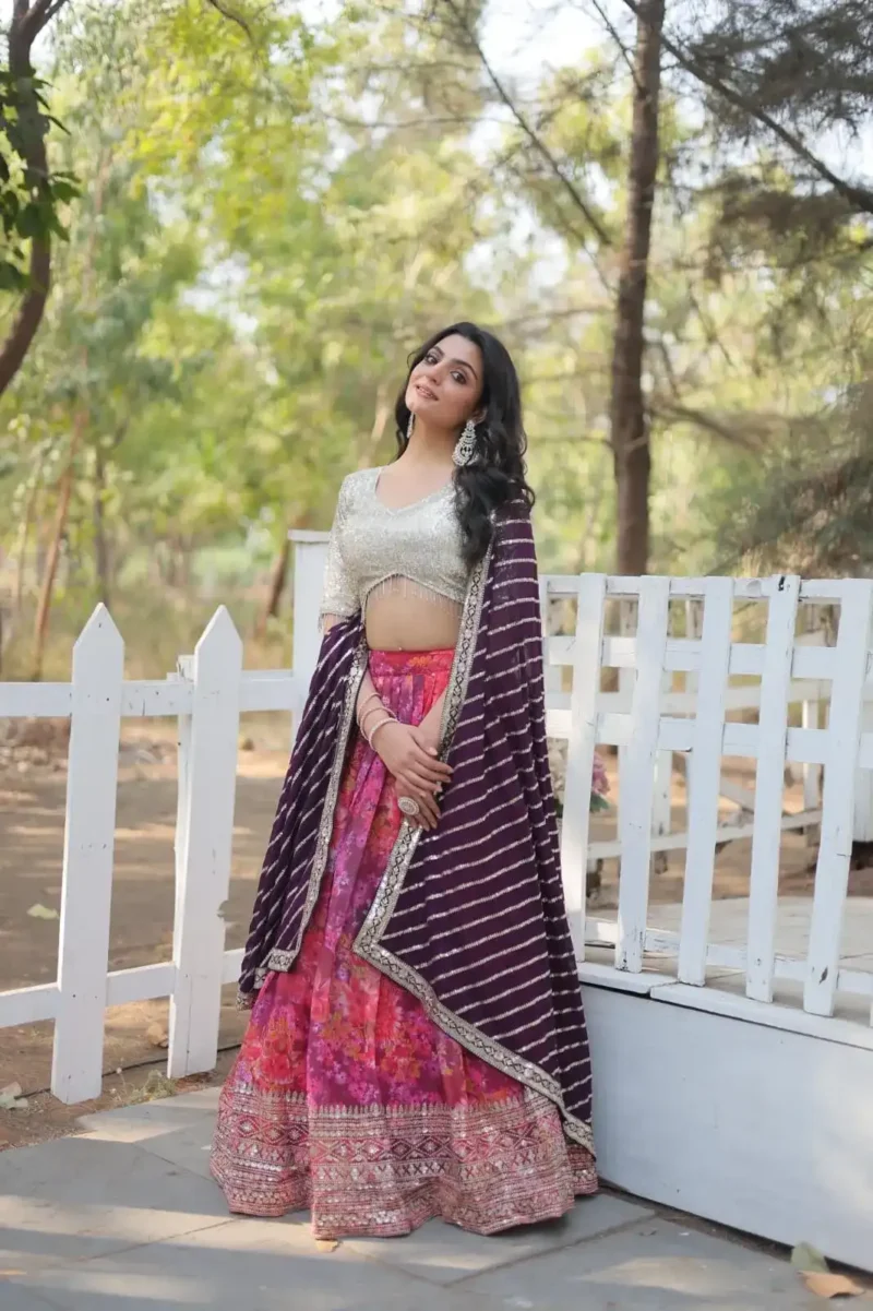 Digital Printed Faux Georgette Sequins Party Wear Lehenga Choli