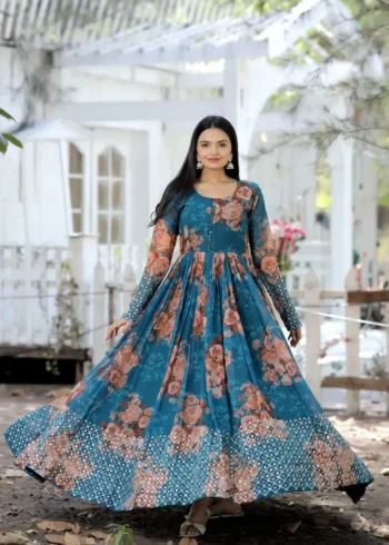 Digital Printed Faux Georgette Embroidery Zari Sequins Work Designer Gown