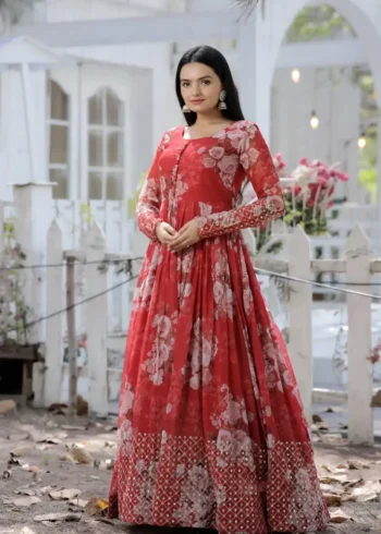 Digital Printed Faux Georgette Embroidery Zari Sequins Work Designer Gown
