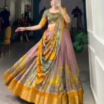 Dola Silk Kalamkari Printed Half Saree Lehenga Choli