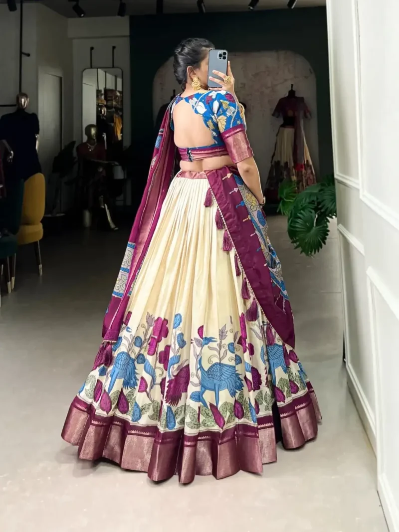 Dola Silk Kalamkari Printed Half Saree Lehenga Choli