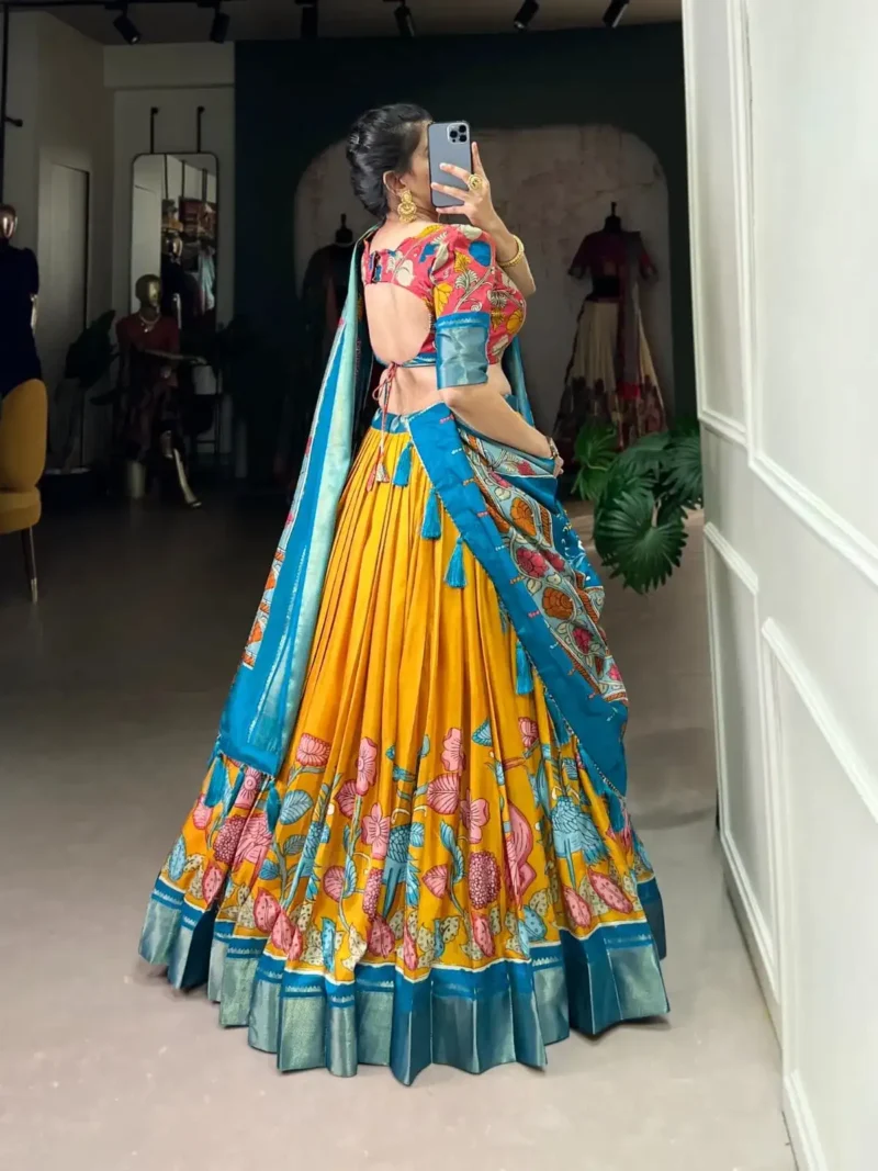 Dola Silk Kalamkari Printed Half Saree Lehenga Choli