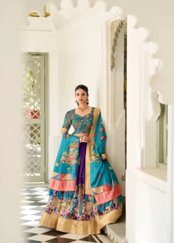 Dola Silk Weaving Border South Indian Half Saree Kalamkari Printed Lehenga
