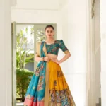 Dola Silk Weaving Border South Indian Half Saree Kalamkari Printed Lehenga