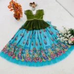 Embroidered Crush Work Chinon Silk Lehenga for Kids