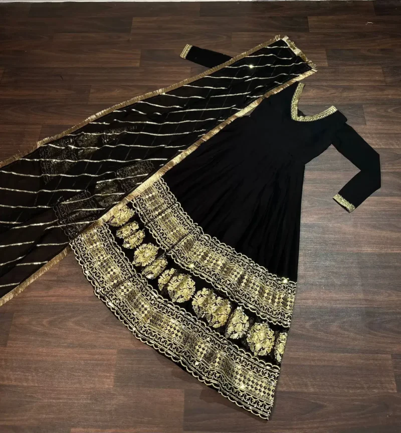 Faux Blooming Partywear Gown with Sequins Embroidered Border
