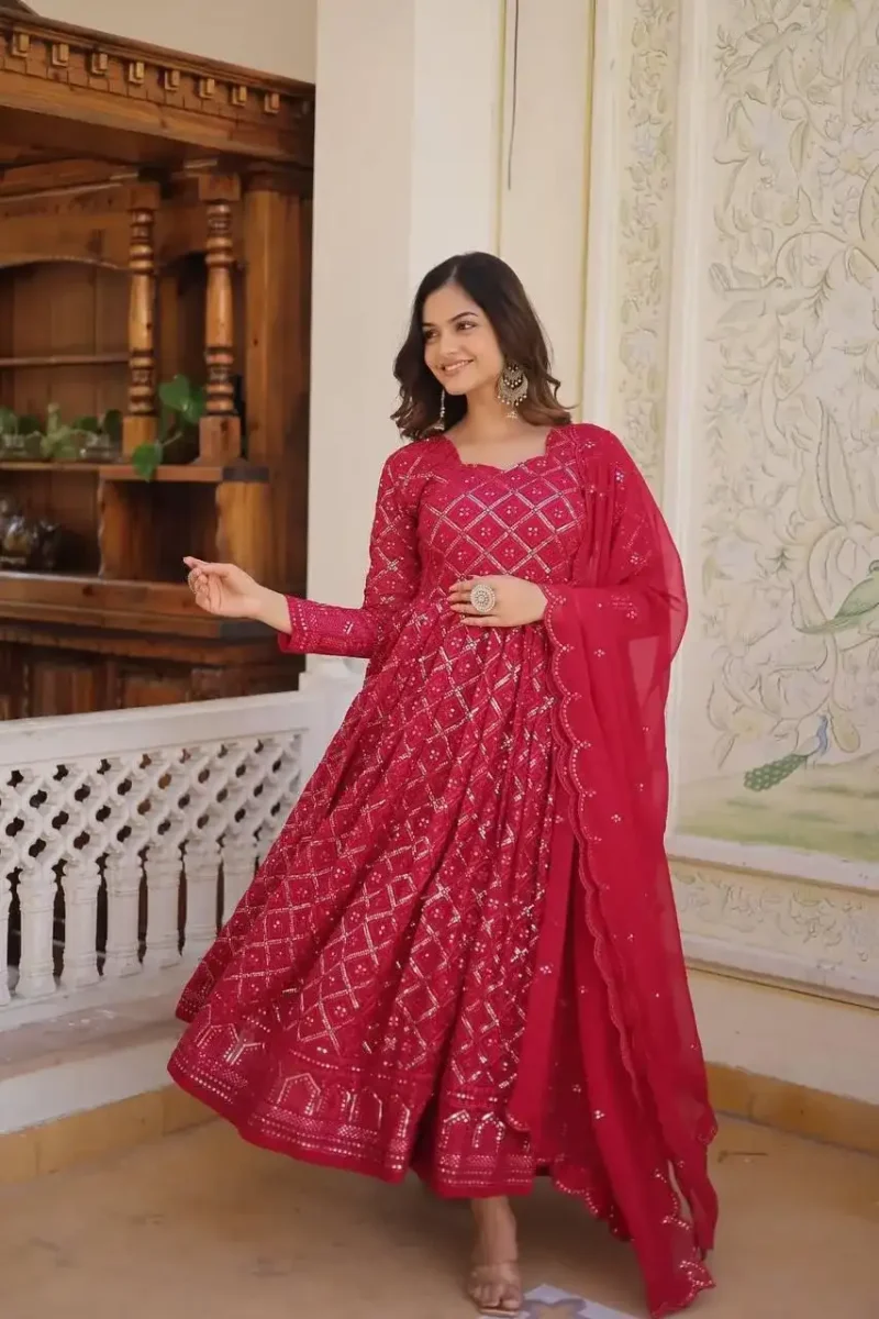 Faux Blooming Sequins Embroidered Trending Flaired Gown