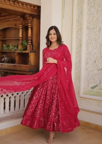 Faux Blooming Sequins Embroidered Trending Flaired Gown