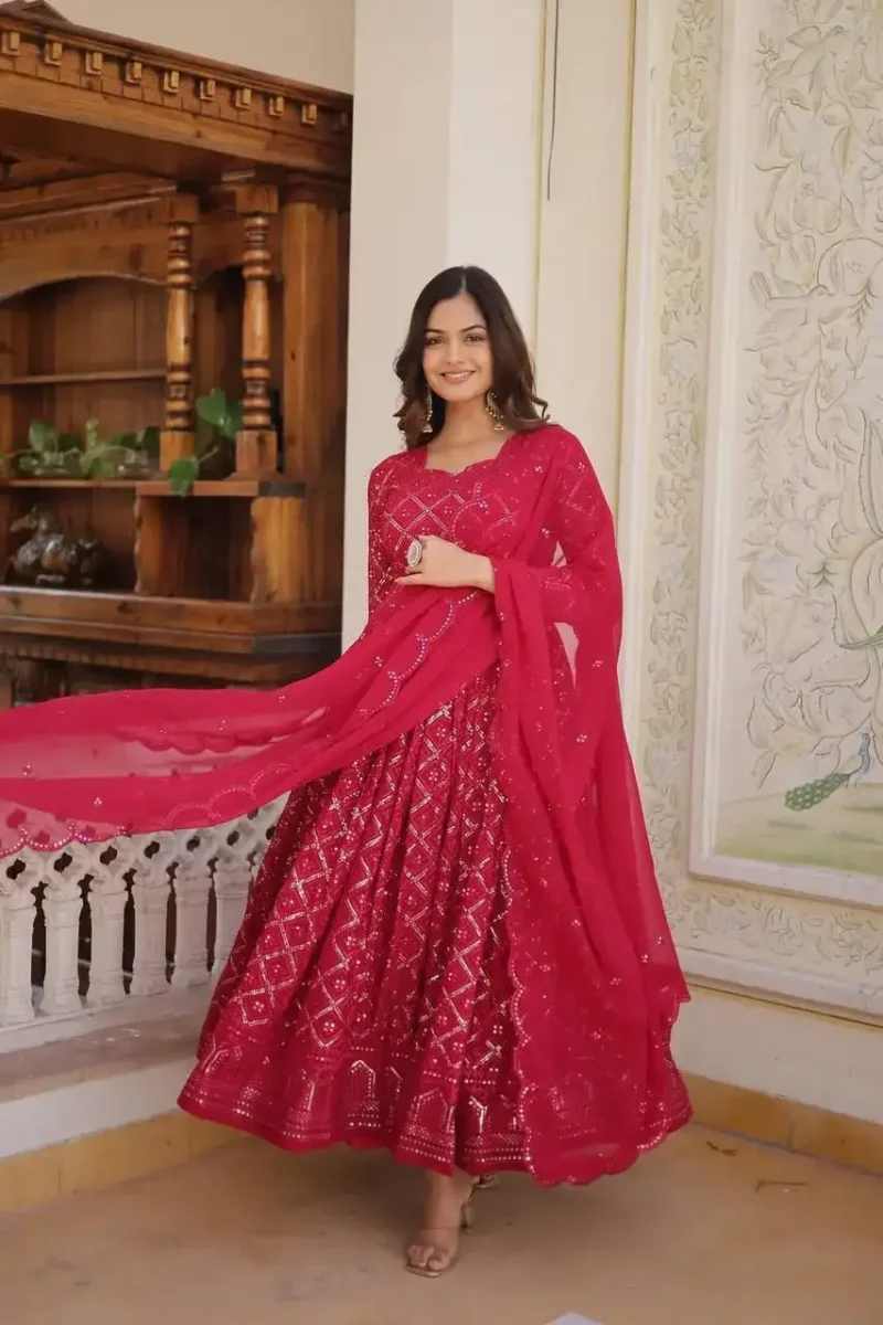 Faux Blooming Sequins Embroidered Trending Flaired Gown