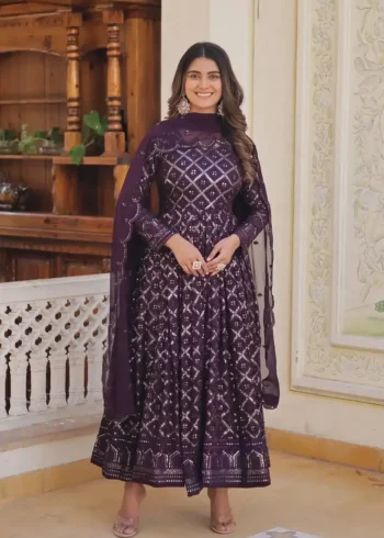 Faux Blooming Sequins Embroidered Trending Flaired Gown