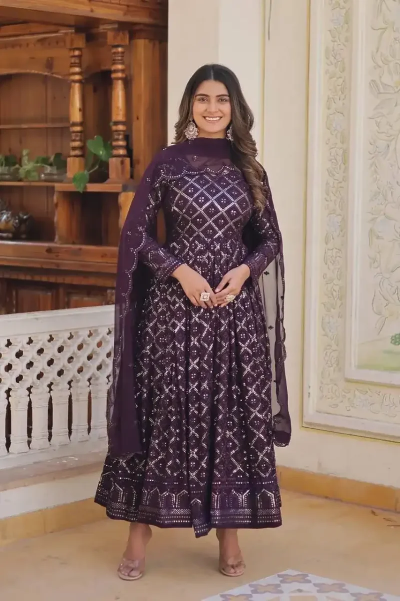 Faux Blooming Sequins Embroidered Trending Flaired Gown