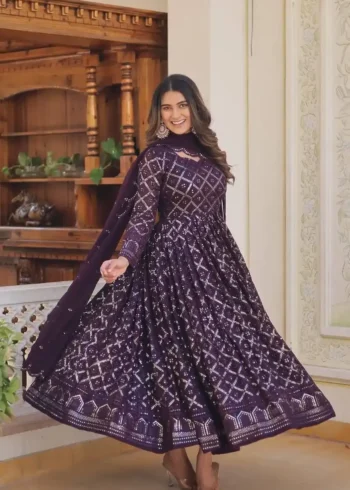 Faux Blooming Sequins Embroidered Trending Flaired Gown