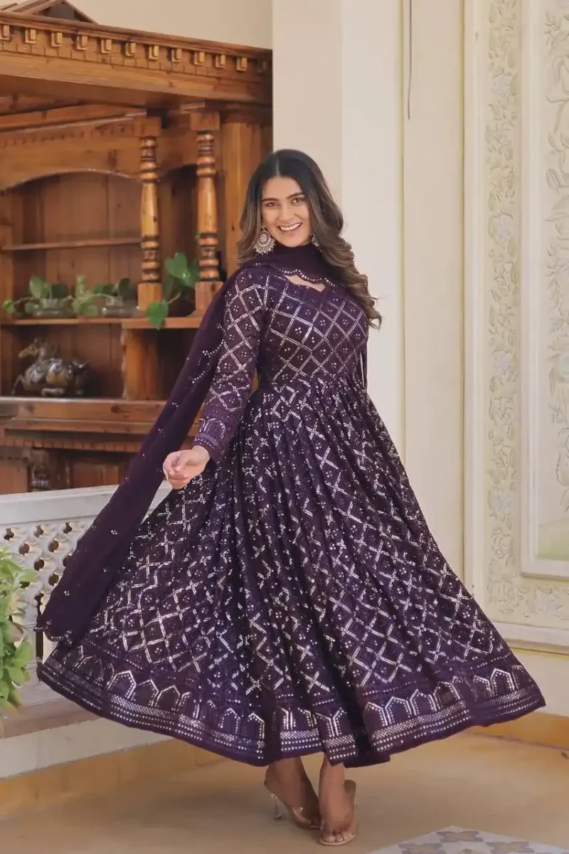 Faux Blooming Sequins Embroidered Trending Flaired Gown