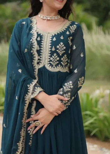 Faux Blooming Sequins & Zari Embroidered Readymade Designer Gown