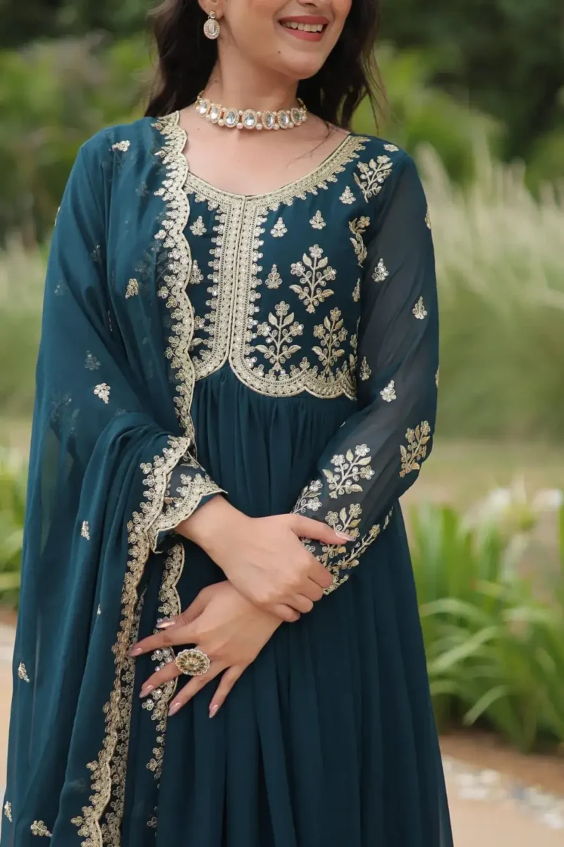 Faux Blooming Sequins & Zari Embroidered Readymade Designer Gown