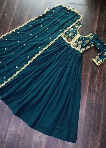 Faux Blooming Sequins & Zari Embroidered Readymade Designer Gown