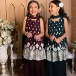 Faux Georgette Cut Work Sequins Embroidered Kids Top & Palazzo set